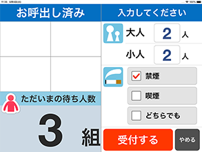 受付人数や喫煙有無